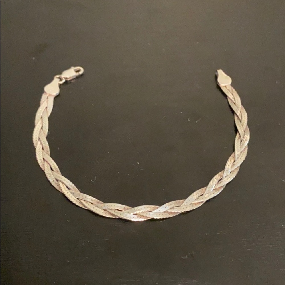 Flat Braided Pattern Thin Bracelet 925 Sterling Silver 7 Inches